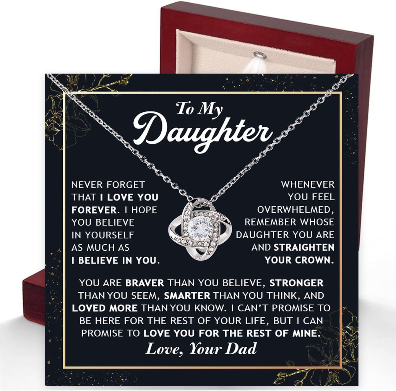 Daughter Gift From Dad, To My Daughter Love Knot Necklace From Dad With Heartfelt Message, Jewelry Gifts From Daddy, Valentines Day, Graduation, Birthday, Christmas Gift From Daddy