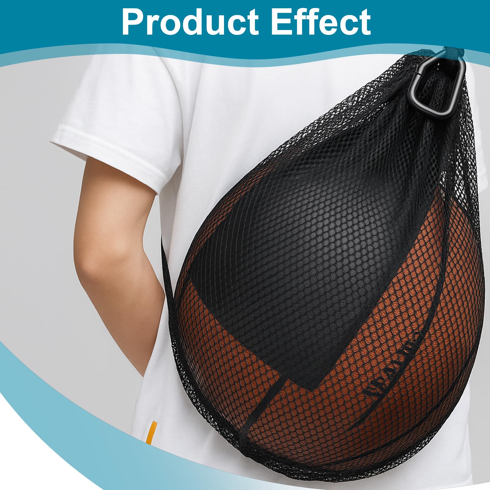 Bolsa Red para Balón de Malla Negra con Mosquetón para Baloncesto, Voleibol, Fútbol y Balonmano
