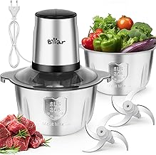 Bear 1.8L+1.8L Stainless Steel Electric Chopper, 500w 2 Speed, 4 Stainless Steel Blades, Baby Food, Fruit, Vegetables