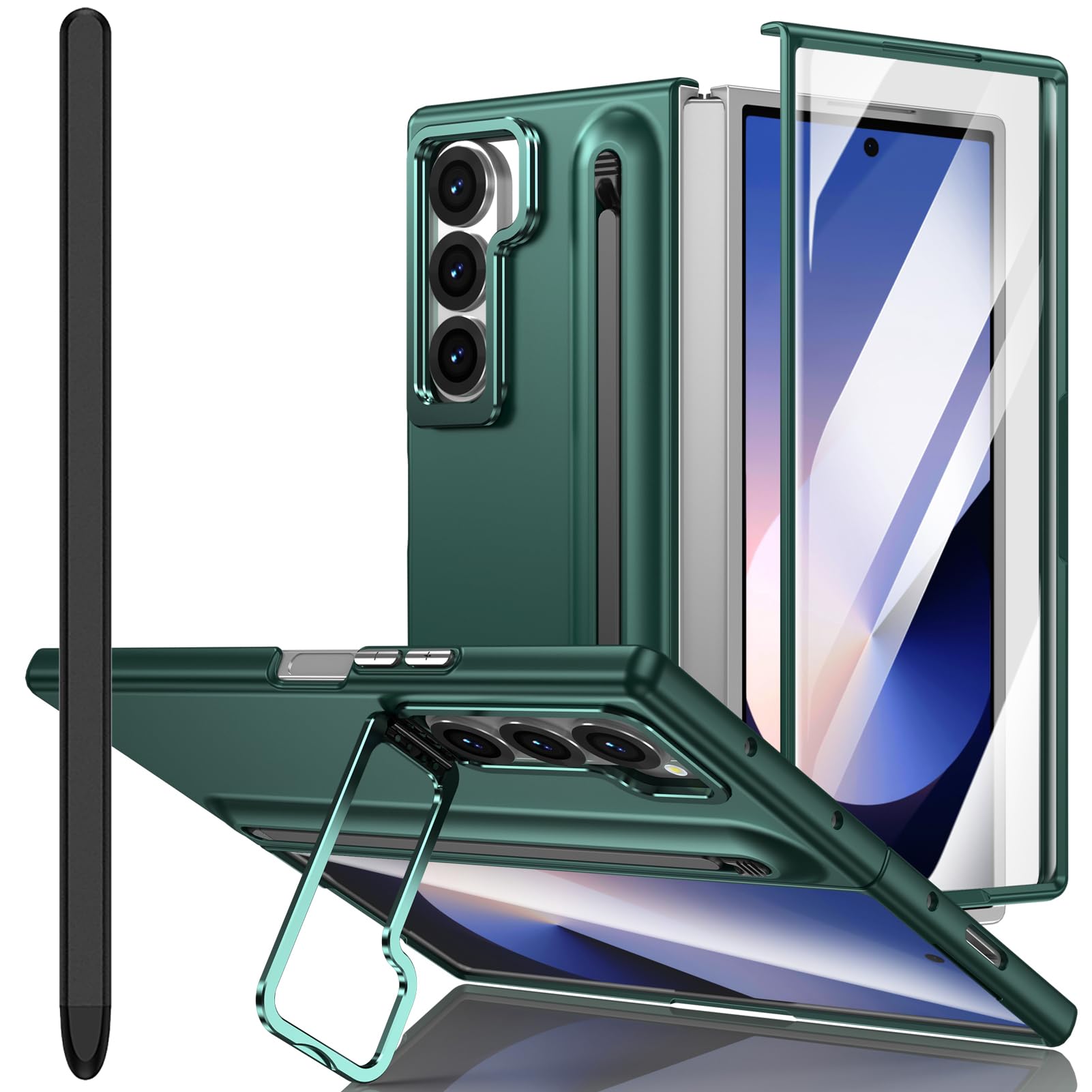 Coque Z Fold5 verte anti-rayure avec emplacement S Pen intégré - 7
