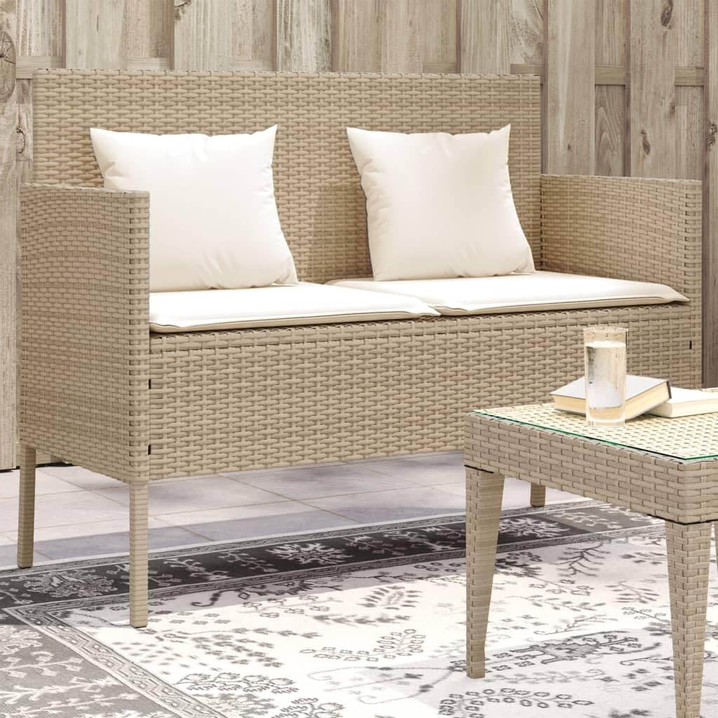 vidaXL Banco de Jardín con Cojines, Sofá Asiento Exterior, Banco de Parque, Mueble para Patio Terraza Balcón, Ratán Sintético Beige
