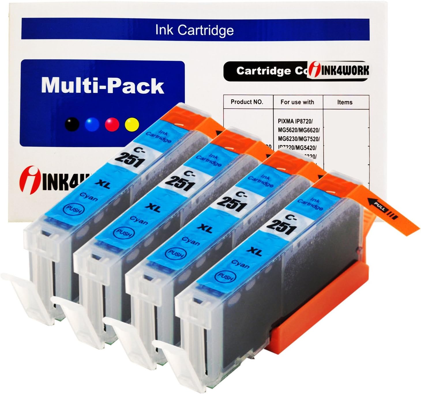 Compatible Ink Cartridge Replacement for Canon CLI-251XL CLI-251 XL for PIXMA MX722 MX922 iP7220 iP8720 iX6820 MG5420 MG5422 MG5520 MG5522 MG5620 (Cyan, 4-Pack)