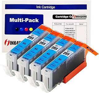INK4WORK Compatible Ink Cartridge Replacement for Canon CLI-251XL CLI-251 XL for PIXMA MX722 MX922 iP7220 iP8720 iX6820 MG5420 MG5422 MG5520 MG5522 MG5620 (Cyan, 4-Pack)
