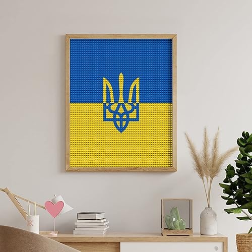 Miniatura 5 de Kits de pintura de diamantes de bandera ucraniana, pintura de bricolaje de taladro completo, pintura de diamantes, arte para decoración de pared del