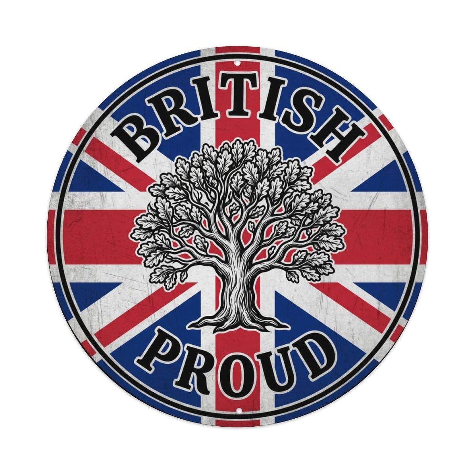 British Proud Oak Tree Botanical Heritage Emblem Metal Tin Sign