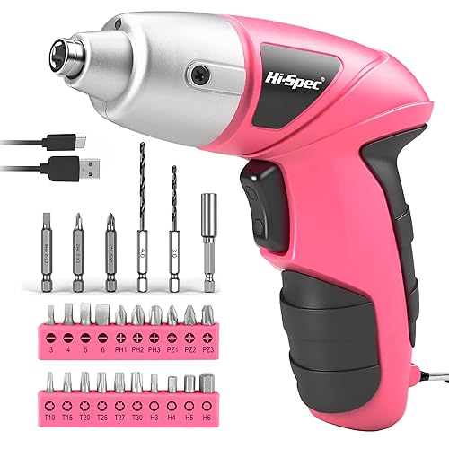 Hi-Spec Small Electric Screwdriver, Mini Drill Set, Rechargeable 3.6V Cordless