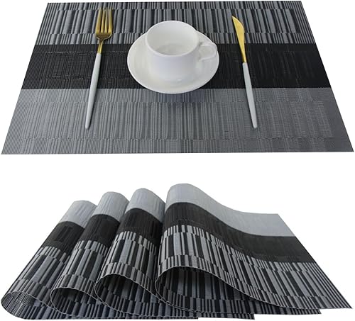 Miniatura 15 de Juego de 6 manteles individuales para mesa de cocina, lavables, 12 x 18 pulgadas, manteles individuales tejidos de PVC fáciles de limpiar (azul Azul