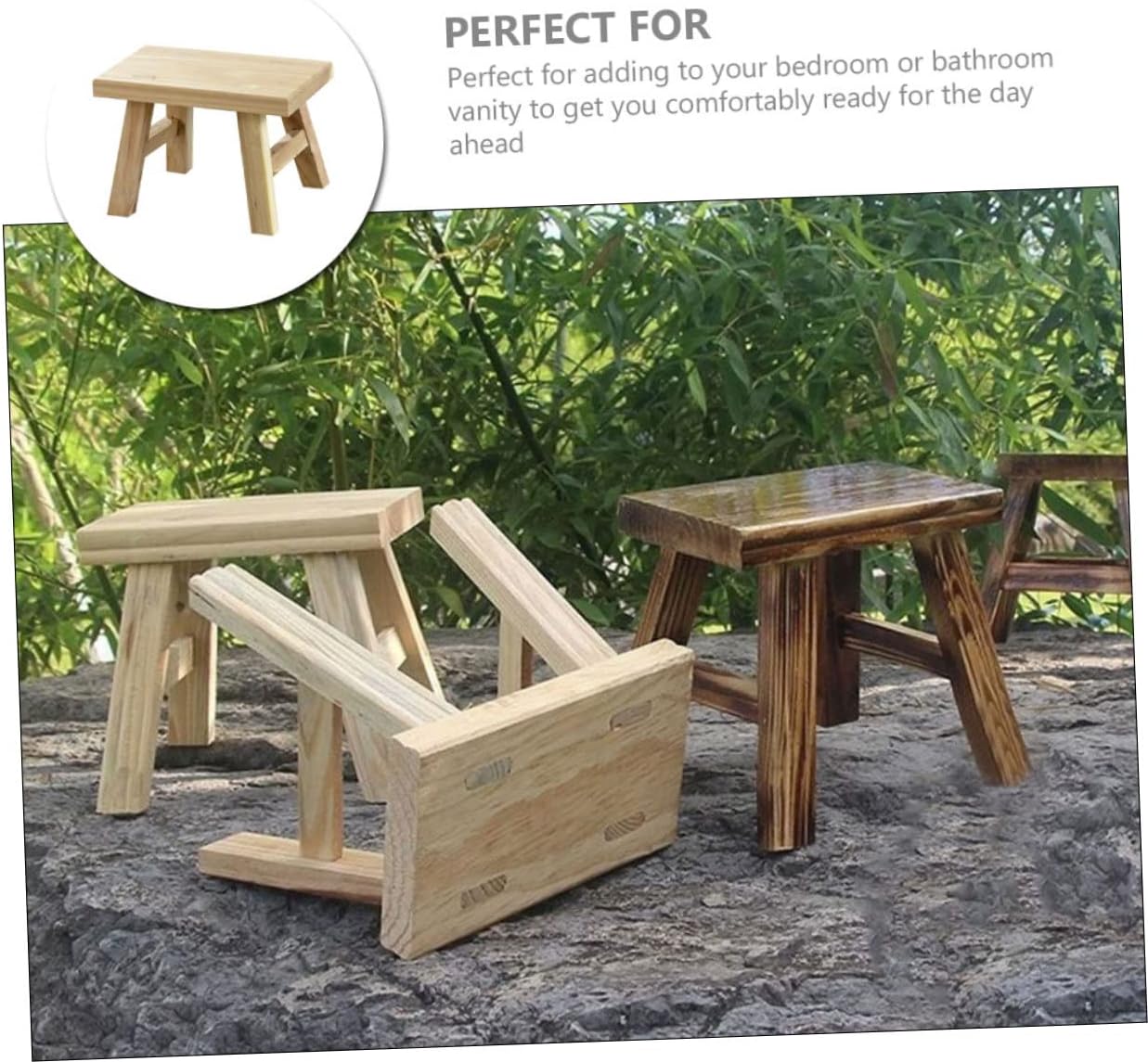 Cabilock Comfortable Boy Girl Low Wooden Stool Portable Boy Girl Step Stool for Shoe Changing Bathroom and Kitchen Use Non-Slip Design Height for Toilet Training and Easy Access to Counters