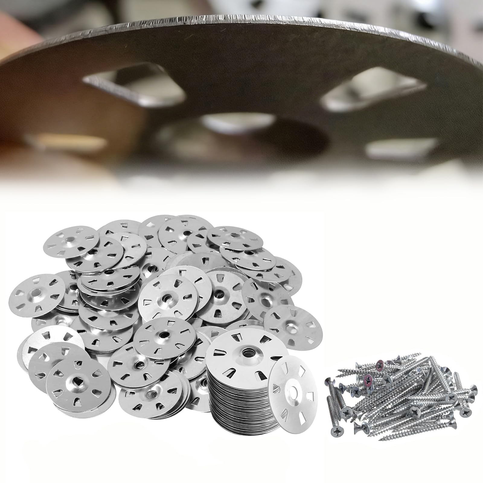 GIONAR 100Pair 35mm Easy Fix Washers with 30mm Screws Kit, Thicken Galvanised Steel Washers and Insulation Screw, for Tile Backer Board, Insulation, Cement, Thermo, Aqua Board Fixings
