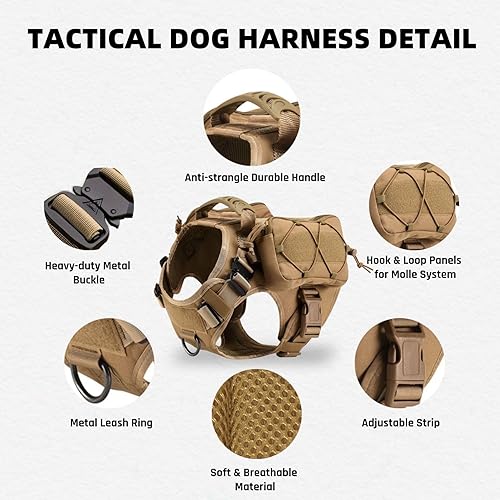 Miniatura 4 de Ohmopie Tactical Dog Harness for Medium Large Dog No Pull Dog Adjustable Harness with Back Clip & Front Clip Heavy Duty Metal Buckle Service Dog