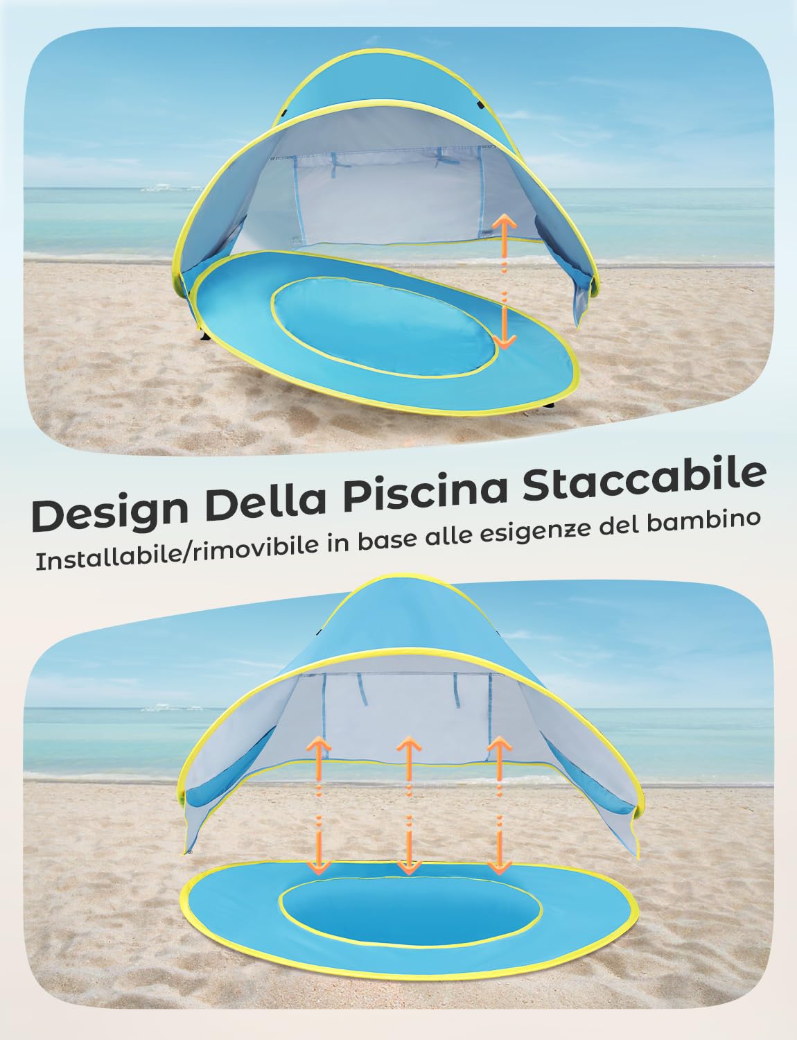 Glymnis Tenda da Spiaggia Bambini Tenda Bambini Pop Up con Mini Piscina Tenda per Neonati Pieghevole Portatile Protezione Solare UPF 50+, Blu