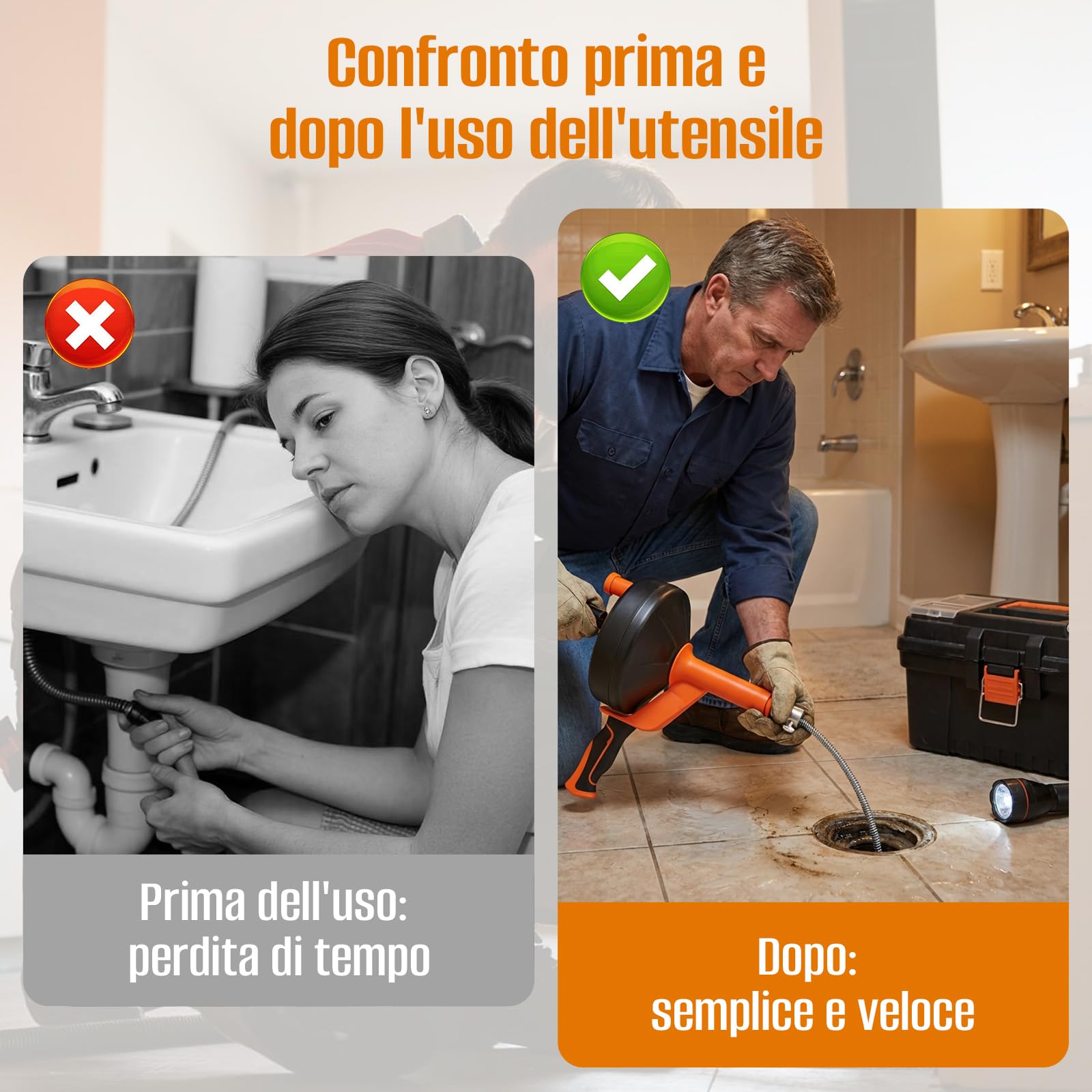 Spirale per la pulizia dei tubi, 13 m, a spirale, con inserto per trapano e guanti impermeabili, per una pulizia dei tubi ecologica, per cucina, lavandino, vasca da bagno