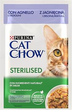 PURINA Cat Chow Sterilised Kuzu Etli Kısırlaştırılmış Yetişkin Kediler için Yaş Kedi Maması Pouch (26 x 85 gr)