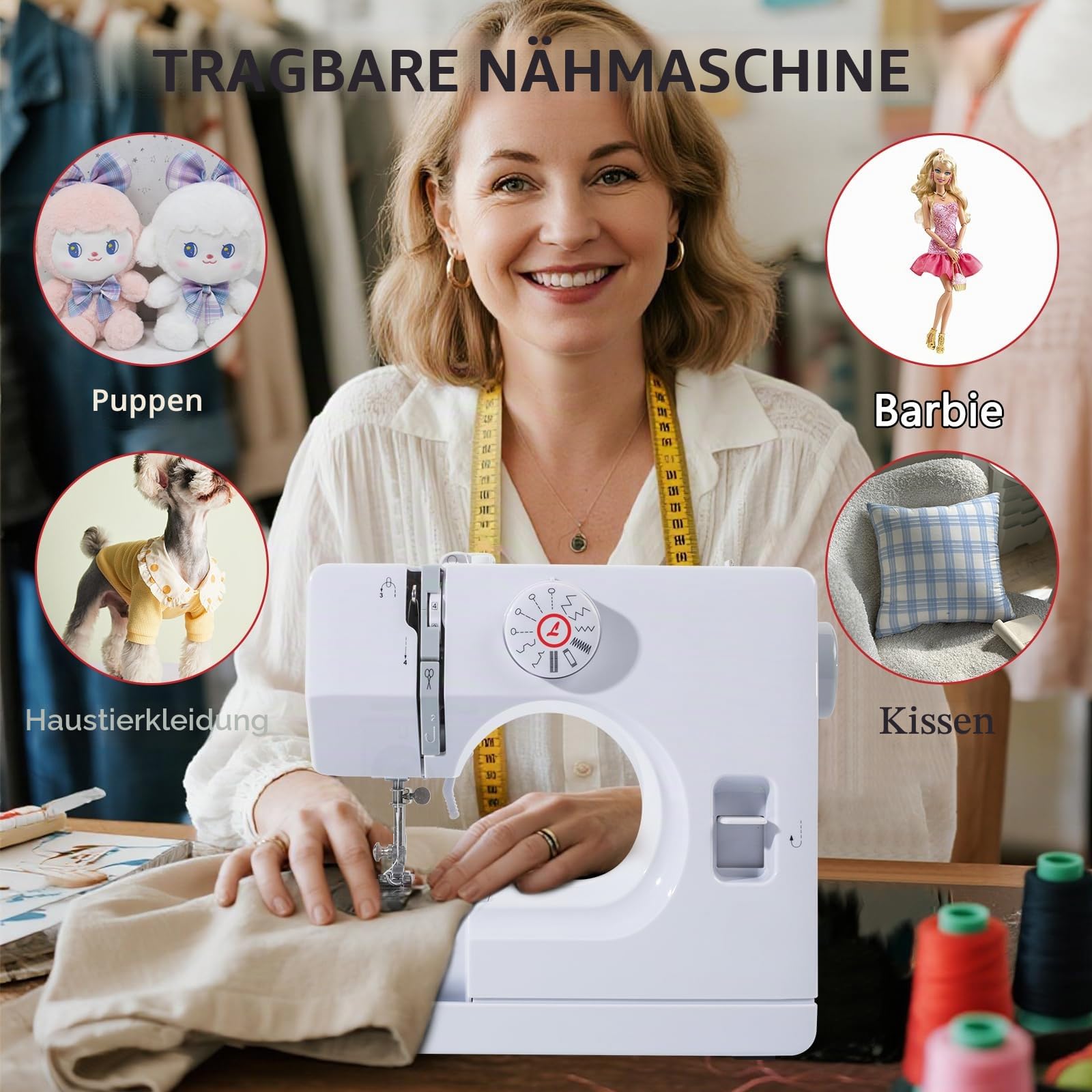 Nähmaschine für Anfänger, Elektrische Nähmaschine Kleine, 12 Stichprogrammen Handnähmaschine Mini Sewing Machine, Tragbare Nähmaschines mit LED-Licht, Fußpedal & Nähset (Grey)