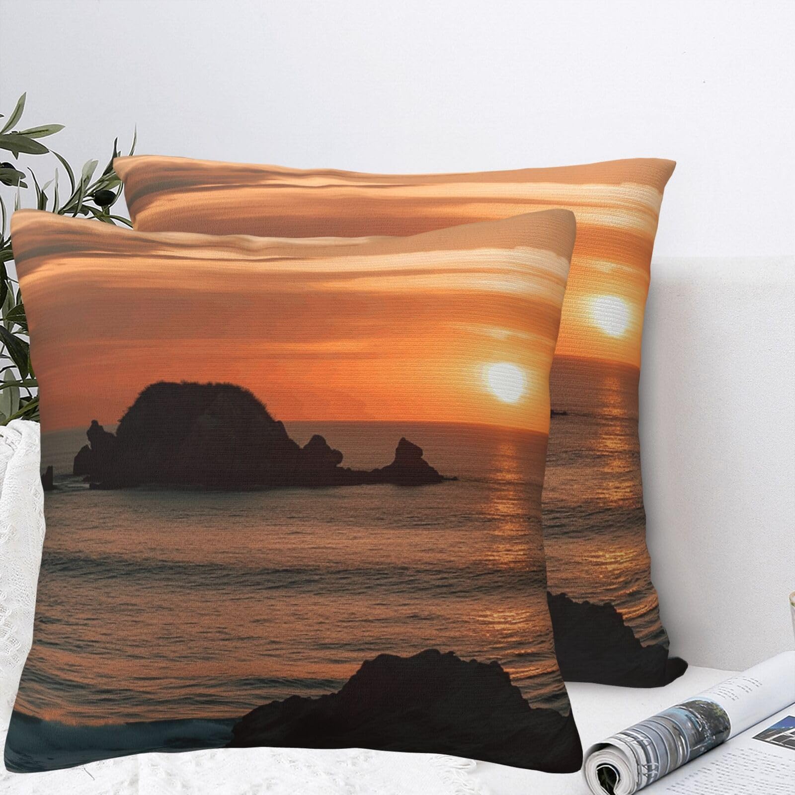 QMKFWT Beautiful Places in Algarve to Visit for A Sunset Plush Throw Pillow Covers 18"X18",Soft Cozy Couch Cushion Covers Decorative Pillow Cases for Holiday Home Bedroom Sofa Decors