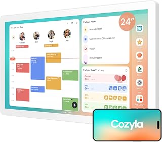Cozyla Digital Calendar+ 2: 24 inch Wall Planner Touch Screen Chore Chart Customize Dashboard Smart Electronic Calendar for Family Schedules Meal Planner Support Any Google Play App Wall Mount White