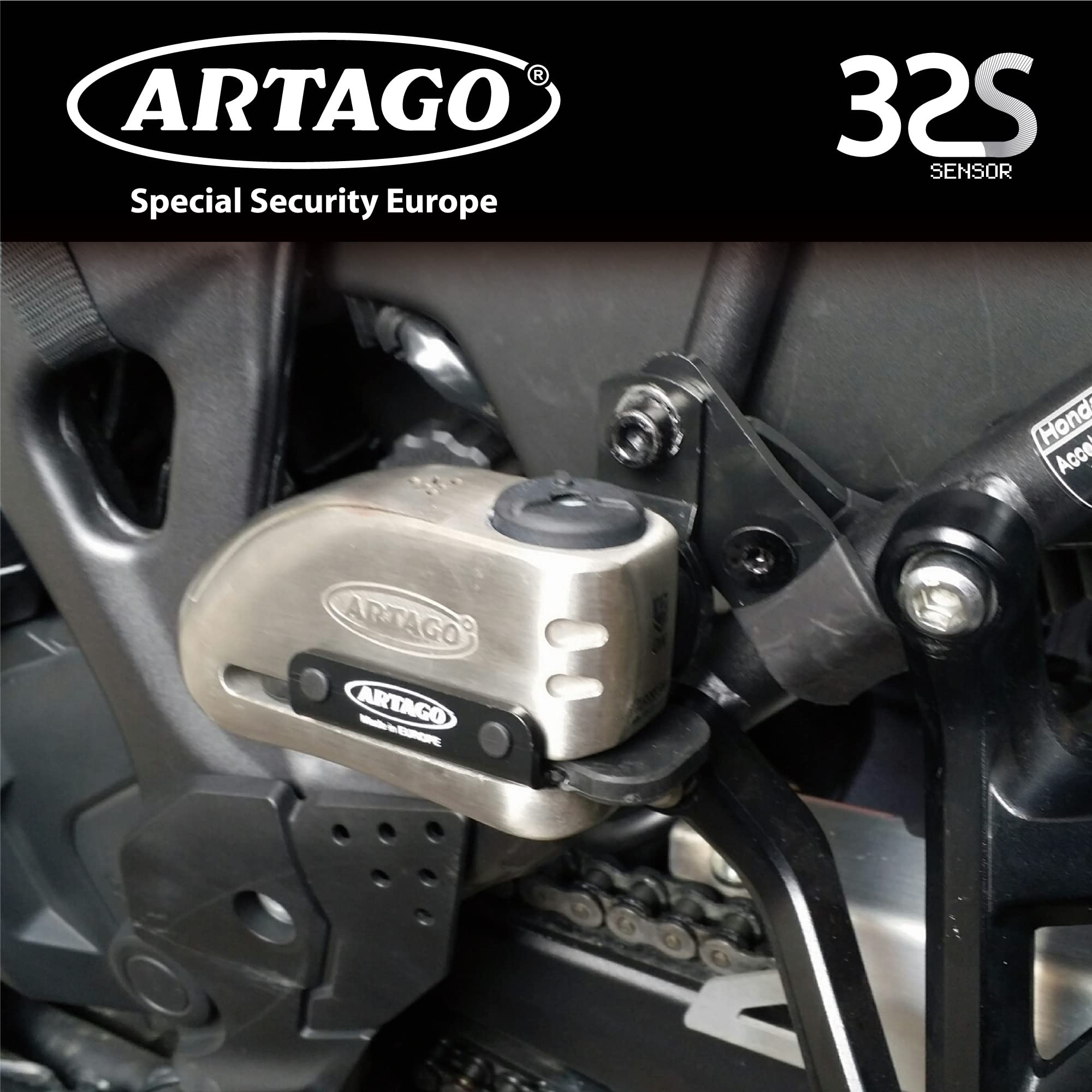 Artago 32S4 Pack Candado Antirrobo Disco con Alarma 120db Alta Seguridad + Soporte para Honda CRF 1000L Africa Twin, Homologado Sra