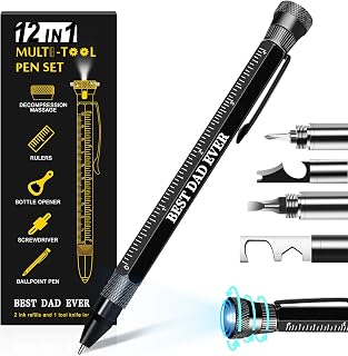 Gifts for Him Fathers Day Men, 12 in 1 Multitool Pen, Unique Mens Gifts for Dad, Husband, Grandpa, Dad Gifts from Daughter Son, Cool Birthday Gifts Ideas for Men Have Everything (Black)