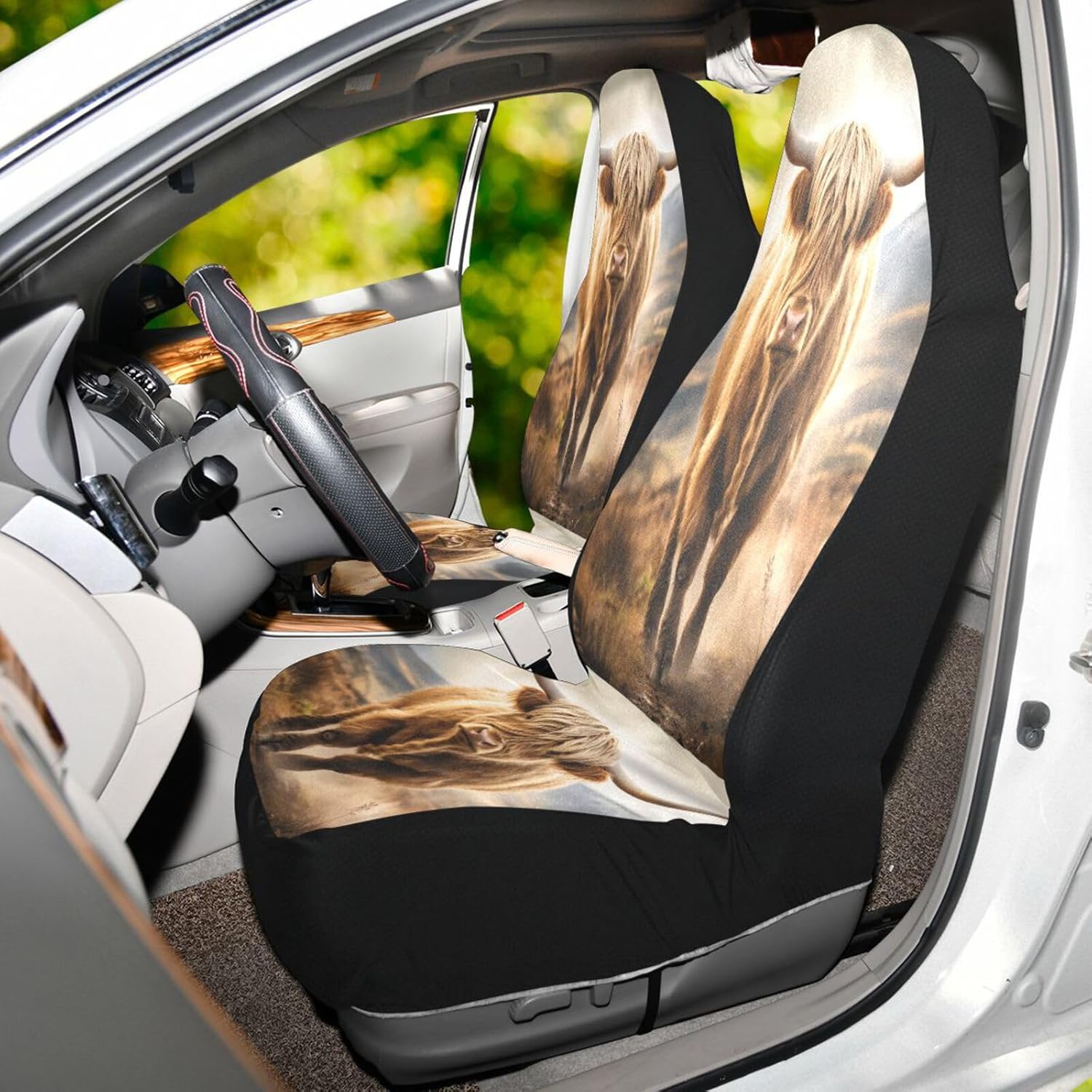 YETTASBIN Highland Cow Front Car Seat Cover, Non-Slip Stain Water Resistant Breathable Car Seat Protector Universal Fits SUV, Auto Cars, Truck, 2 Pack