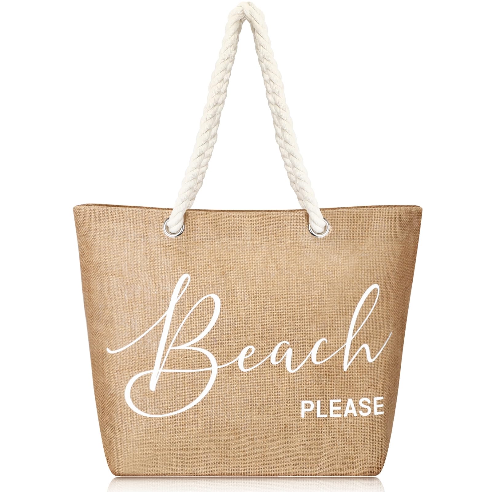 HuhumyJute Beach Bag for Woman Boho Beach Shoulder Tote Bag with Cotton Handles Modern Waterproof Handbag for Women Vacation Sea Travel Summer Holiday Trip Picnic