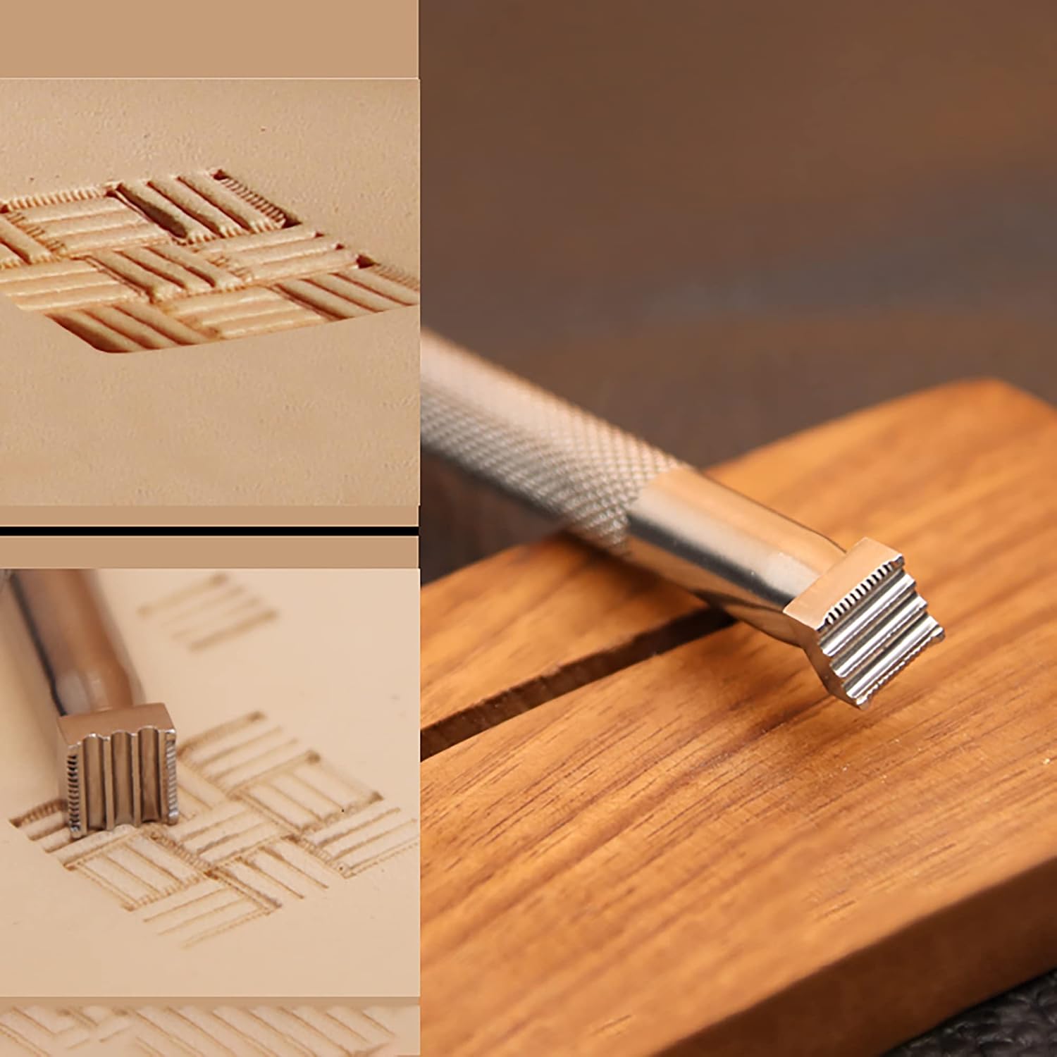 RUIQIN Leather Stamps, Weave Pattern Leather Stamping Tools, Professional Leather Carving Tools, Leather Crafting Tools for Leather Working and Leathercraft (Weave Pattern)