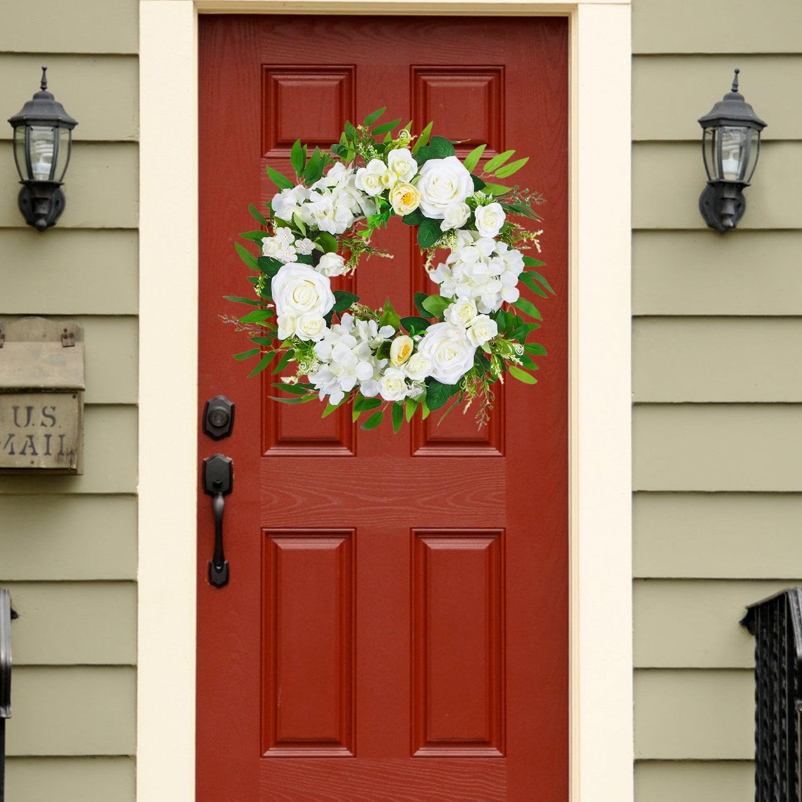 Milageto Ghirlanda Porta Anteriore Artificiale Decorazione Ornamento Sospeso Primavera Tessuto Pp Riutilizzabile Centrotavola Adatta per, Bianco