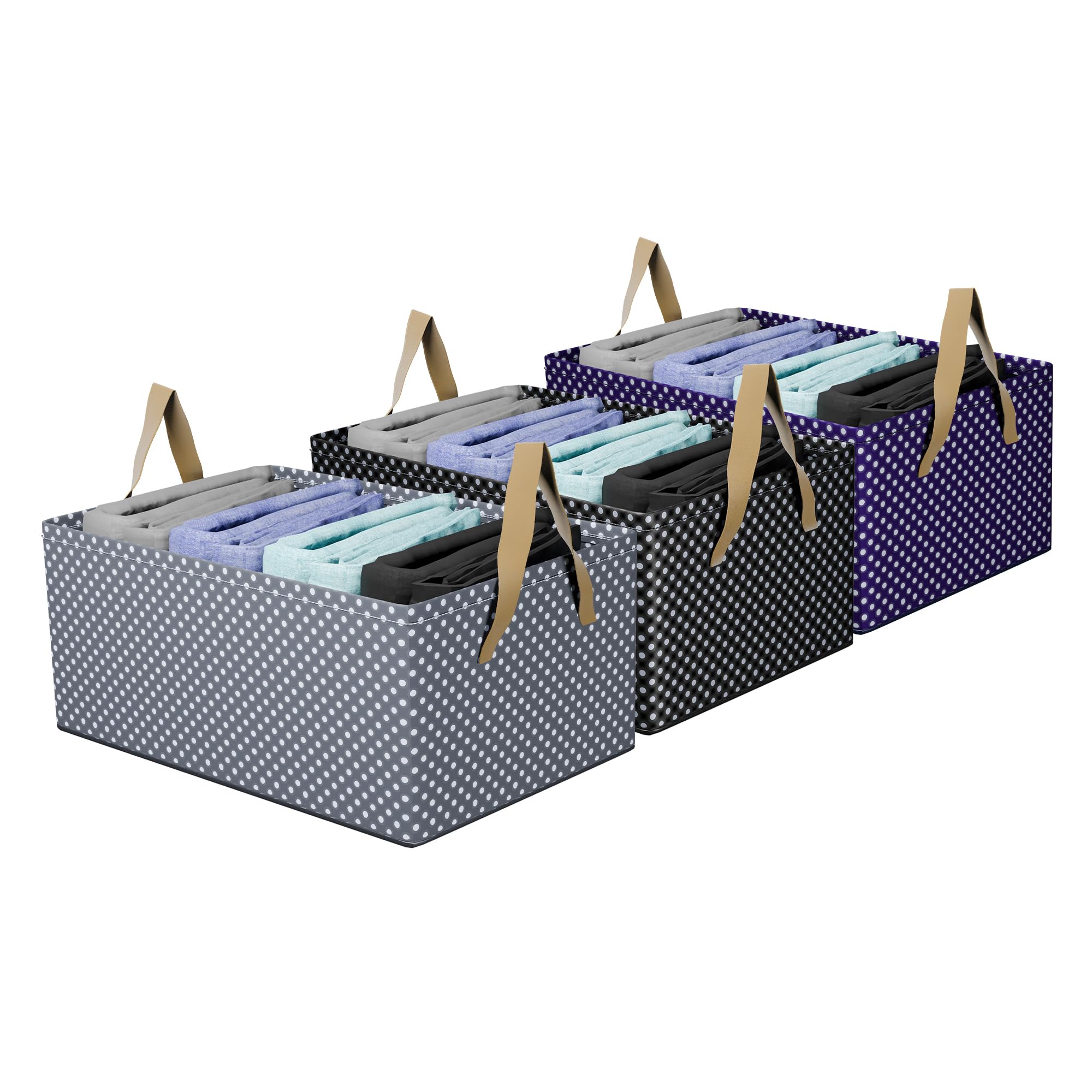 Kuber Industries Pack of 3 Wardrobe Organizer | Foldable Metal Frame Storage Baskets for Clothing | Parachute Storage Box Clothes | Drawer Organizer with Handles | Dot Print | Blue-Black & Grey (B0D4D572XF) Amazon Price History, Amazon Price Tracker