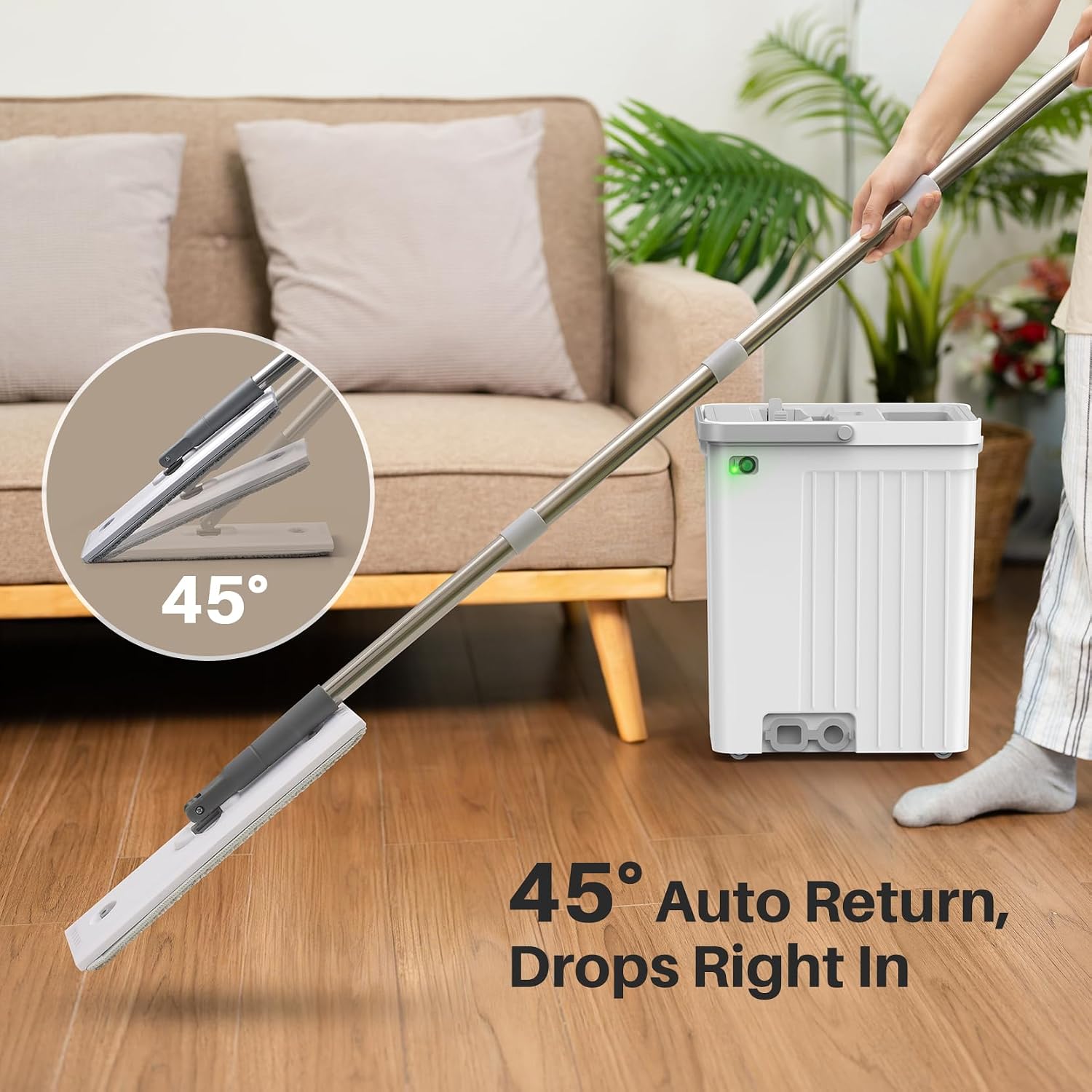 TB60 Mop Handle & Head Set, 60" Detachable Handle with 12.8" x 4.7" High-Absorbency Mop Head, 45° Auto-Align for Bucket Insertion, 360° Rotating Mop for Hardwood Floors, Tile, Laminate