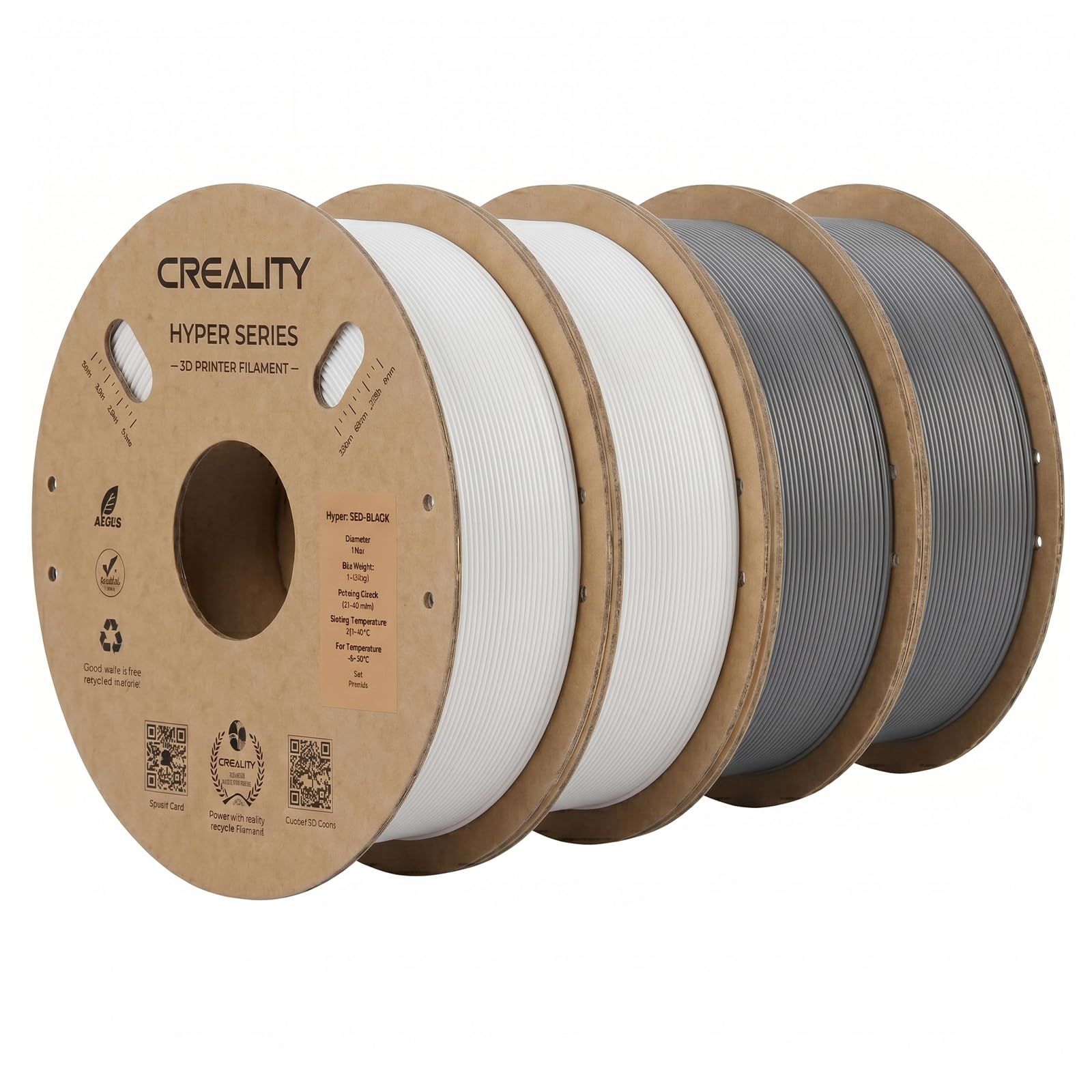 Creality ABS Filament 1.75mm 4KG, White*2+Grey*2, 4-Pack