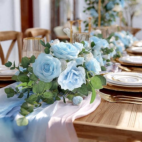 Miniatura 6 de ZIFTY 5 guirnaldas de flores azules de 32.5 pies, enredaderas de flores falsas, guirnalda floral artificial para colgar hiedra rosa para decoración