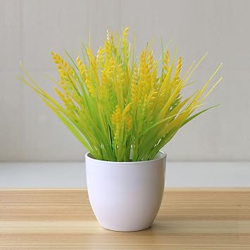 Artificial Flower,Artificial Flower with Small Round Basin,Gift for Her Girlfriend Wife Mom,Suitable for Home Office Wedding Birthday Party Decoration Wheat