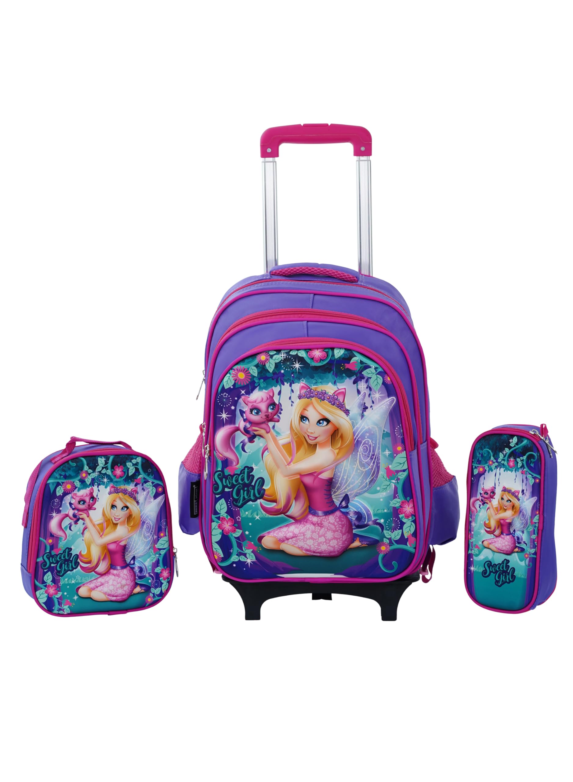 Parajohn Kids School Rolling Backpack All In One Set Of 3, School Bag Set With Pencil Case,Lunch Bag For Boys And Girls, Back To School Essential, Trolley Bag For School