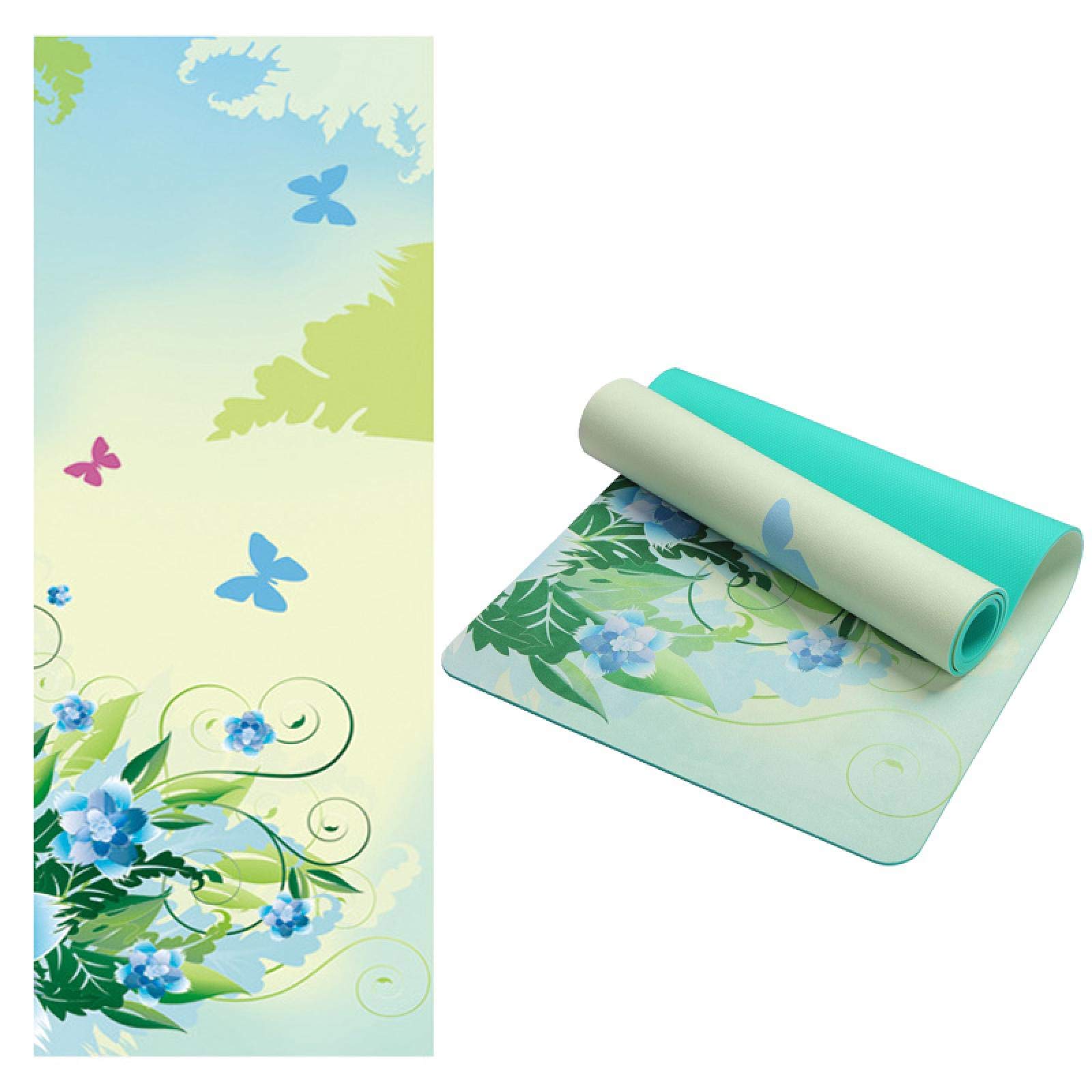 NX - Tappetino da yoga in TPE scamosciato, 5,5 mm, antiscivolo, con stampa a colori, tappetino dimagrante per fitness, palestra, viaggi, Esterilla, pilates, 61 cm, verde