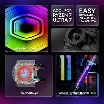 Cooler Master 240 Core II Liquid CPU AIO Cooler 240mm Radiator, Dual ARGB PWM Fans, Infinity Mirror Dual-Chamber Pump, Low Noise Cooling & Easy Installation, AMD AM5/AM4 & Intel LGA 1851/1700, Black
