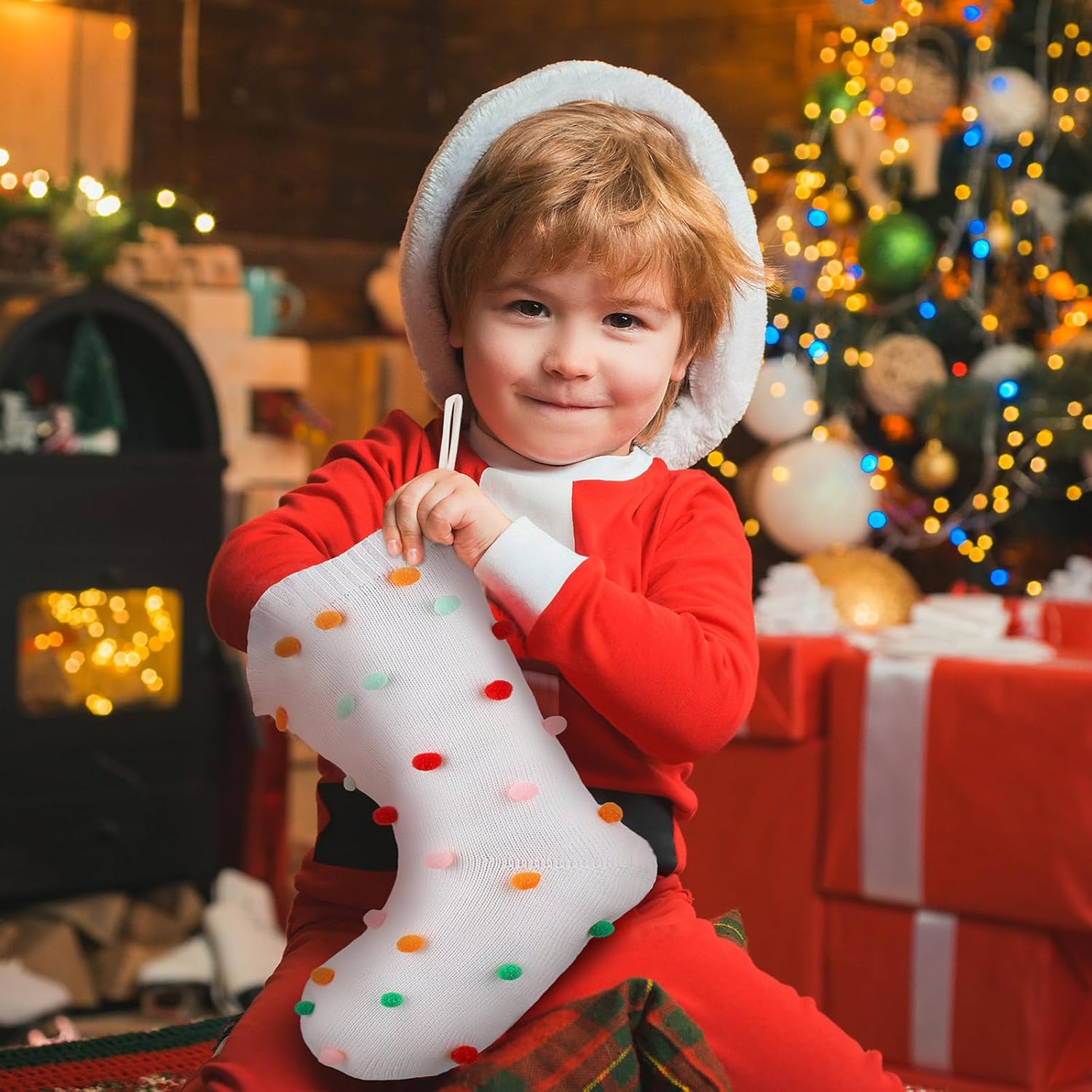 HooLing 4 Pack Bobo Christmas Stocking 19 Inches Colorful Christmas Stocking Large Cable Knit Stocking Gifts Christmas Decorations for Family Holiday Party Gifts Decor - Image 6