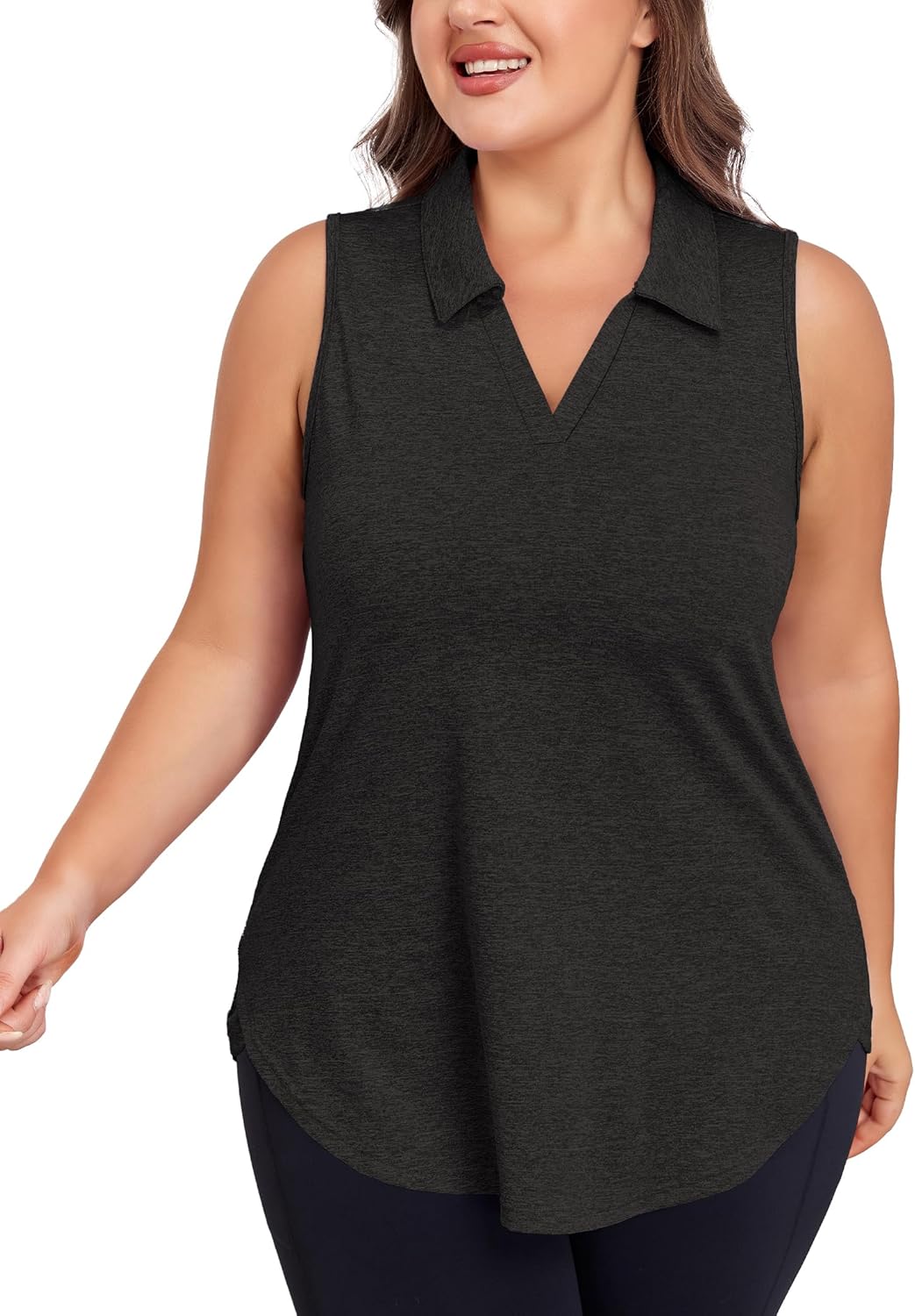 FOREYOND Plus Size Womens Golf Shirt Sleeveless Polo Shirts Collared V Neck Tennis Tank Tops Quick Dry Workout Outfits