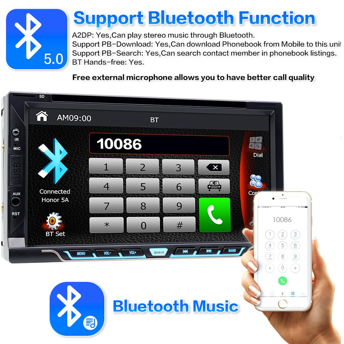 Autoradio Double Din de 7" pour CarPlay sans fil & Android Auto, récepteur lecteur CD/DVD pour voiture avec écran tactile, Bluetooth, caméra de recul, RDS/AM/FM,Mirror Link,Subwoofer,USB/AUX/SWC/DSP