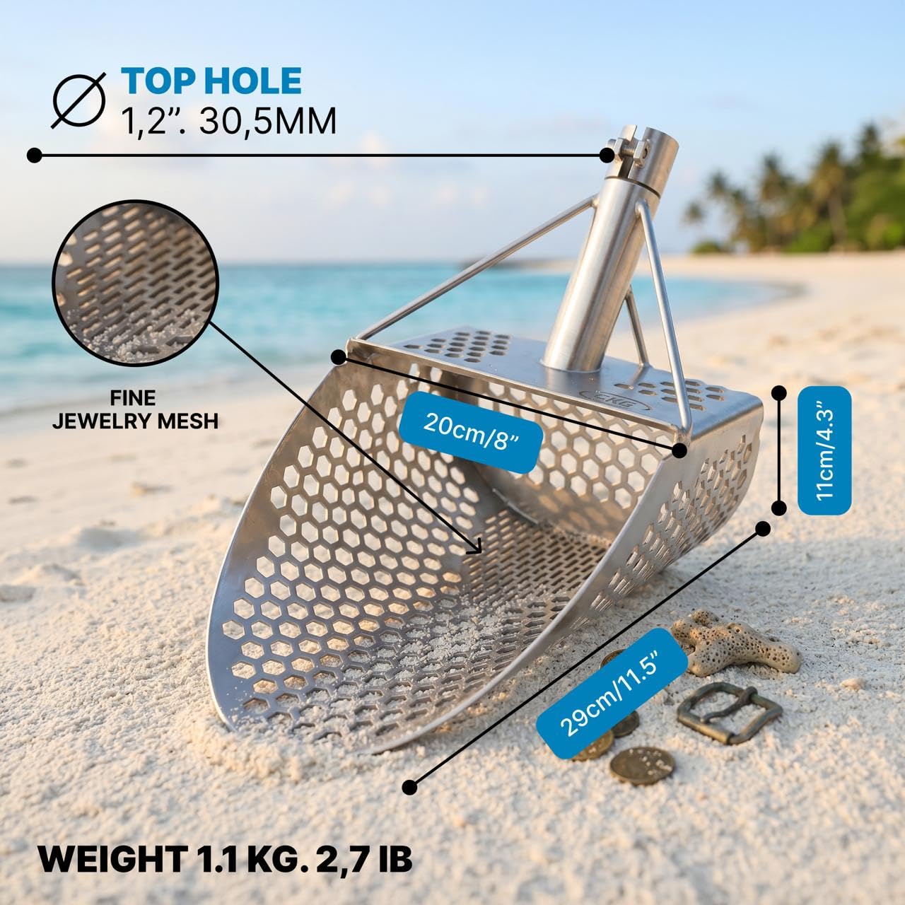 CKG Colador de arena para detector de metales profesional, pala para búsqueda de tesoros en la playa, compatible con detectores de metales, accesorios robustos para hallazgos precisos, Pro