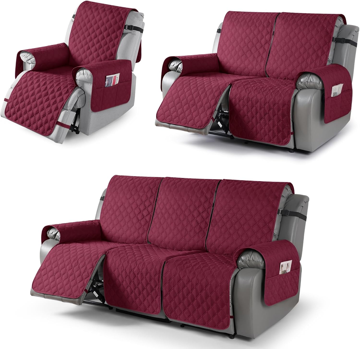 TAOCOCO 100% Waterproof Recliner Chair Cover & Loveseat Recliner Cover & Recliner Couch Cover(Wine)