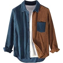 UANEO Mens Shacket Patchwork زر طويل الأكمام أسفل قمصان سروال قصير للرجال