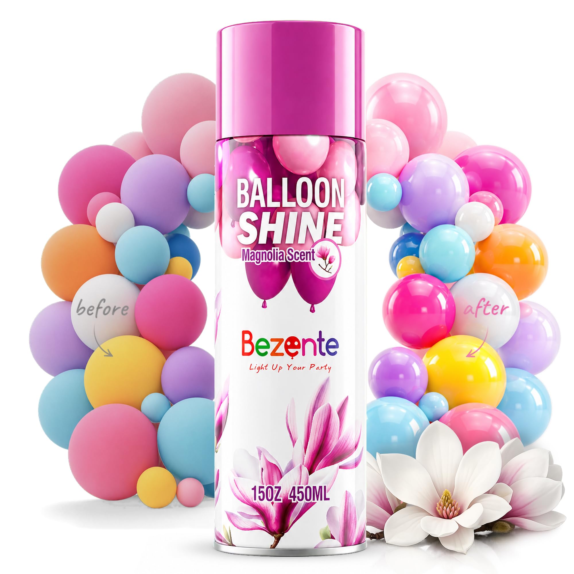 Bezente Magnolia Scent Balloon Shine Spray 15oz High-Gloss for Parties