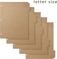 Vista 2 de Separadores de carpetas de 3 anillos con 5 pestañas para tamaño carta, corte de 1/5, 3 agujeros perforados, separadores de índice de papel kraft