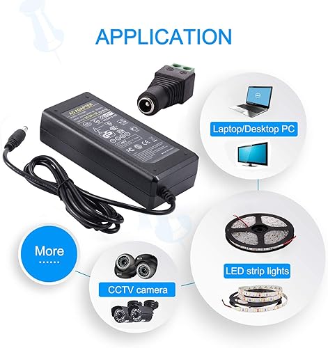 Miniatura 17 de Adaptador de corriente de 12 V, 5 A, 60 W, convertidor COOLM AC 100V-240V, CC 12V/5A, cargador de fuente de alimentación de cámara CCTV