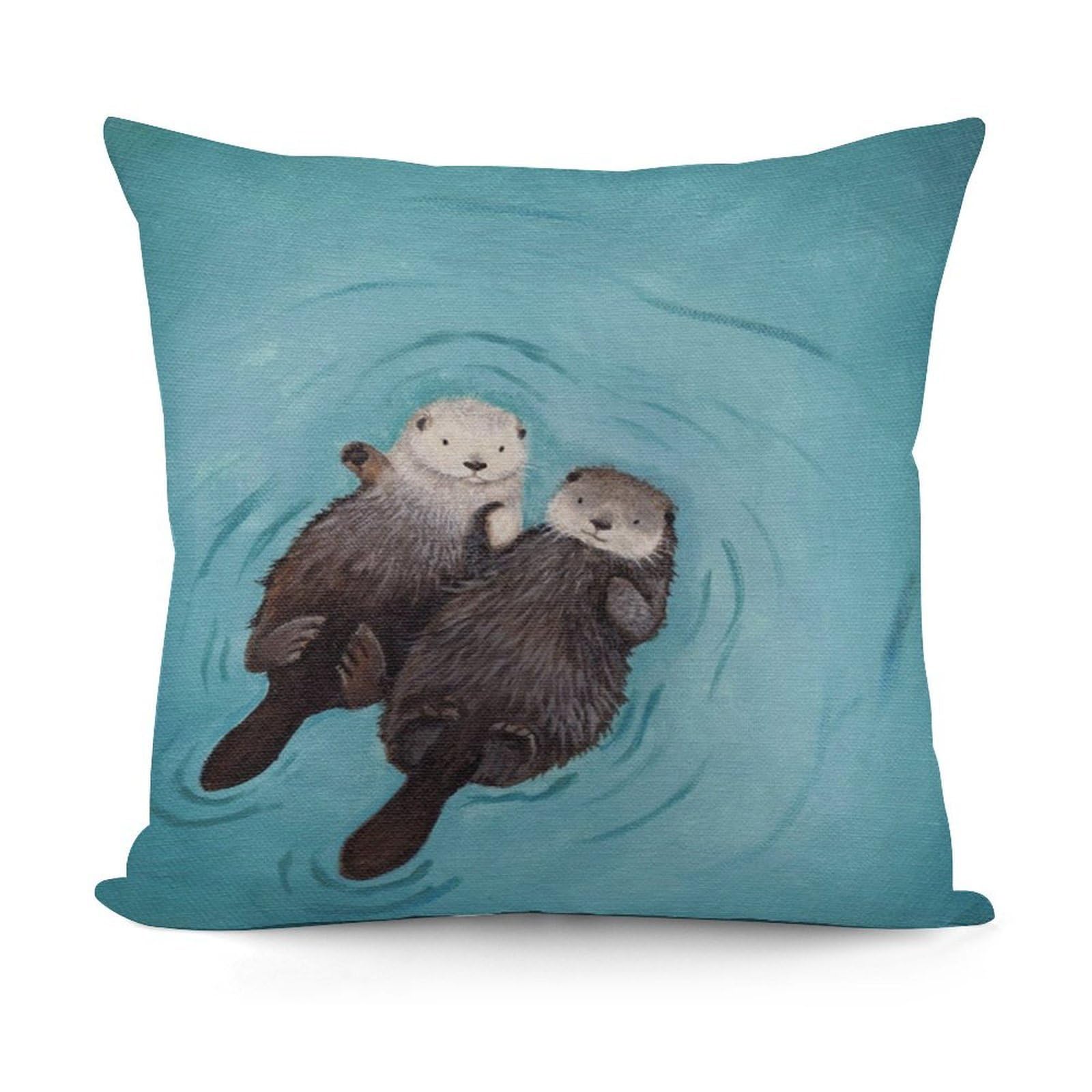 VstaDank Otters Holding Hands Pillow Covers Soft Plush Decorative Square Pillow Cover Modern Breathable Pillowcases Pillowcase with Invisible Zipper 18x18 Inches for Sofa Living Room