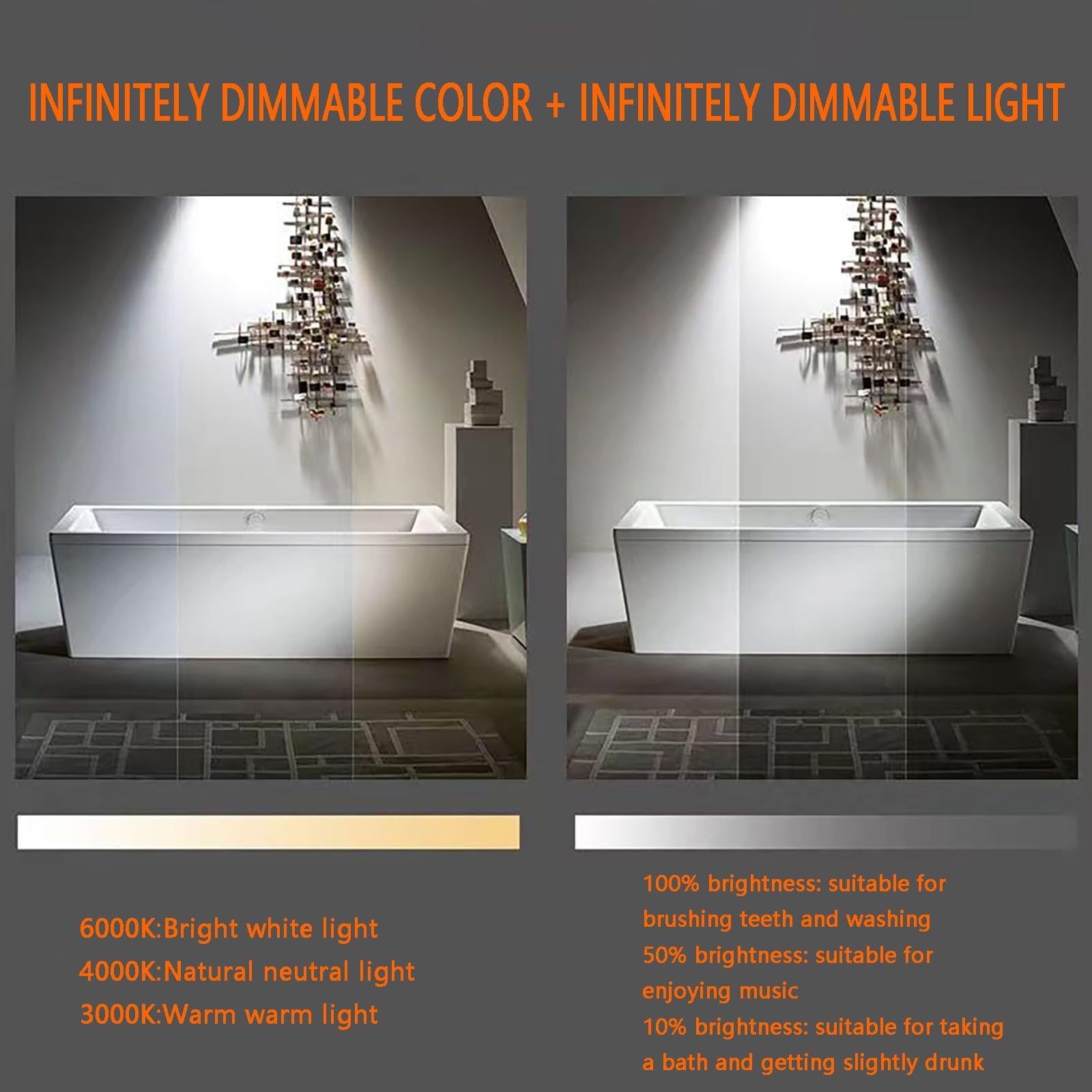 Wandspiegel, unregelmäßiger LED-Badezimmerspiegel, Rahmenlos, mit LED-Licht, Smart-Touch-Taste, 3-farbig dimmbarer Kosmetikspiegel mit Hintergrundbeleuchtung (Größe: 60 x 80 cm)