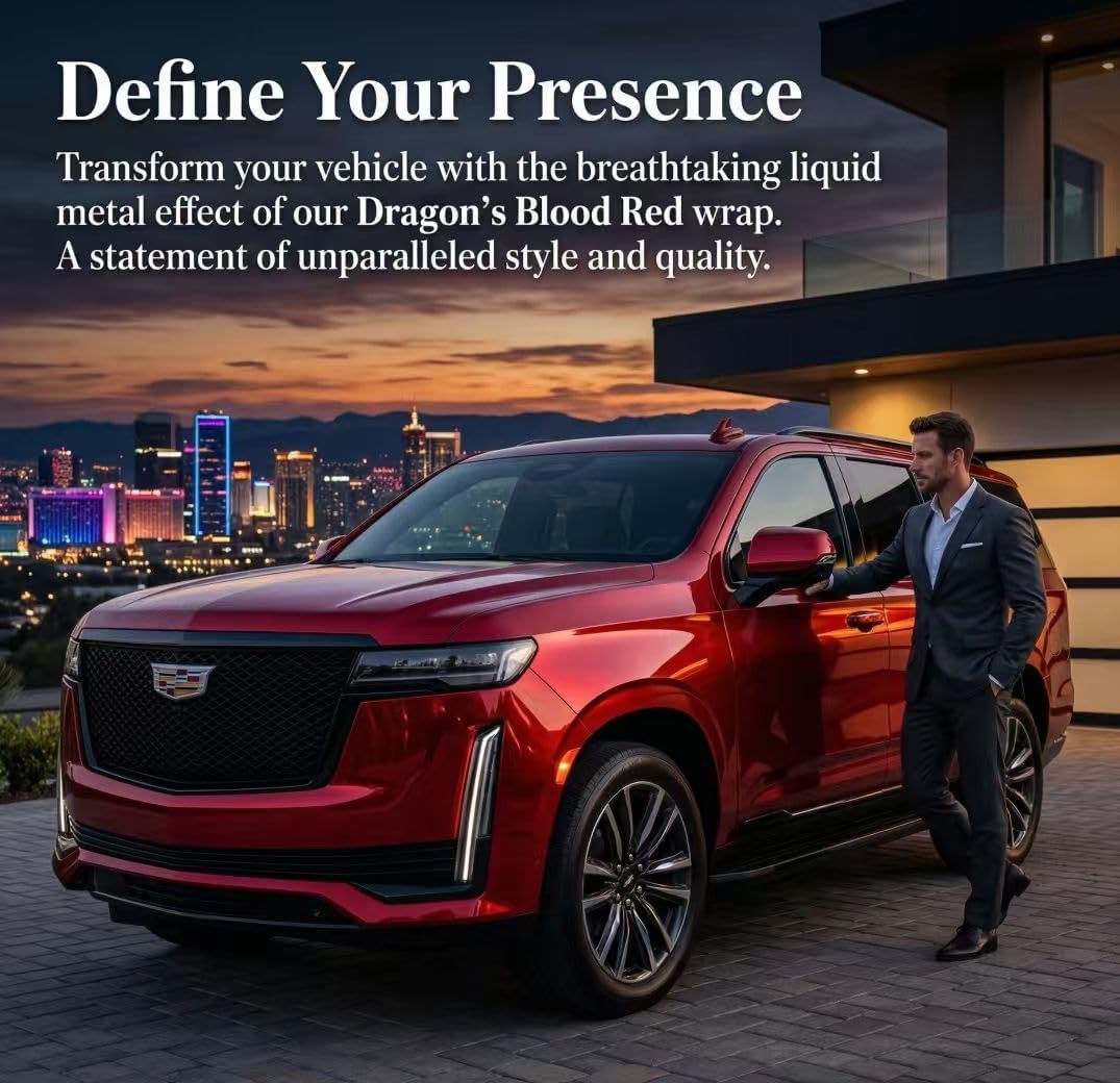 5FT x 50FT Car Wrap Vinyl Film with PETLiner - Low Tack Adhesive for Bubble.Free, Repositionable DlY ApplicationGlossy Finish, UV Protection Self-Healingfor Car SUV Truck (Liquid Dragon Blood)