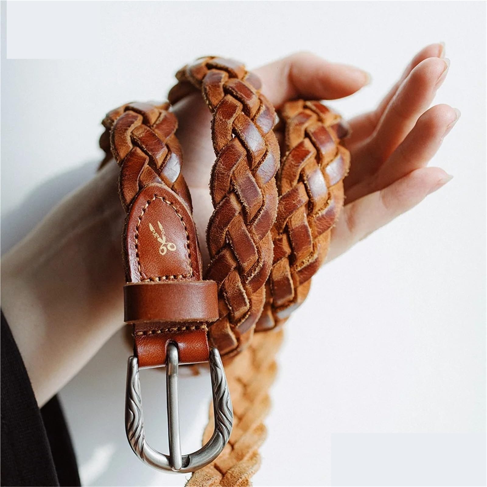 cinturón mujer cuero Cinturón trenzado de cuero for mujer, accesorio sencillo, tejido artesanal 3 hebras