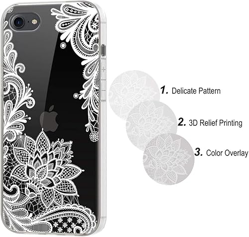 Miniatura 4 de Funda de teléfono para iPhone SE 2020, iPhone 8, iPhone 7, funda delgada a prueba de golpes con patrón floral transparente suave y flexible TPU