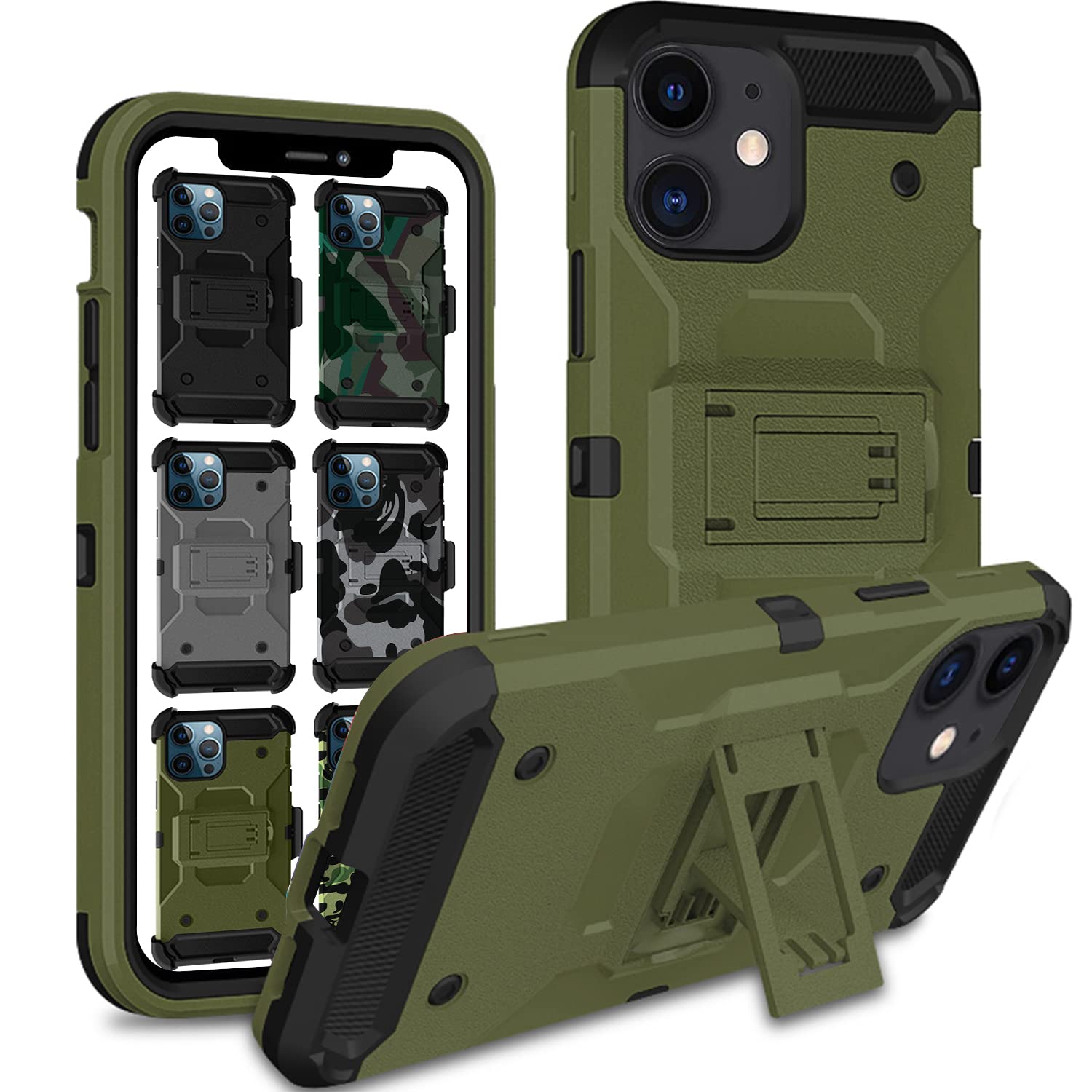 DuraSafe Cases TPU Shockproof Sturdy Printed Case with Multi Layer Protection & Kick Stand Without Holster For iPhone 12 2020 6.1 Inch A2172 A2402 A2341 A2406 A2404 A2403 A2408 A2407 - (Green)