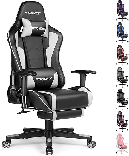 GTRACING Silla de juegos con reposapiés, altavoces, silla de videojuegos, Bluetooth, música, resistente, ergonómica, silla de escritorio de oficina